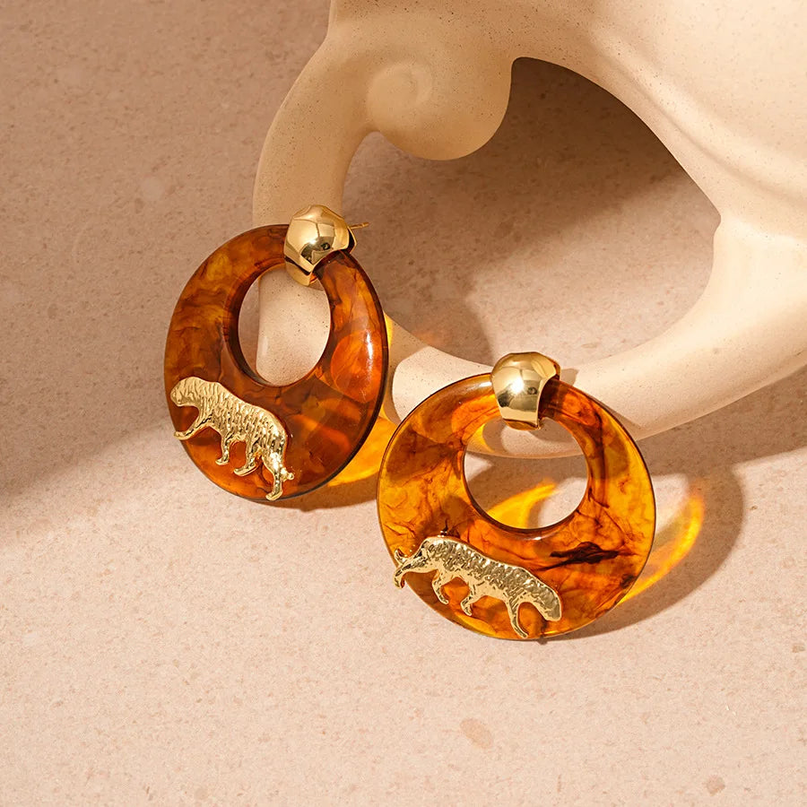 Vintage Maillard Ring Leopard Tiger Pendant Earrings