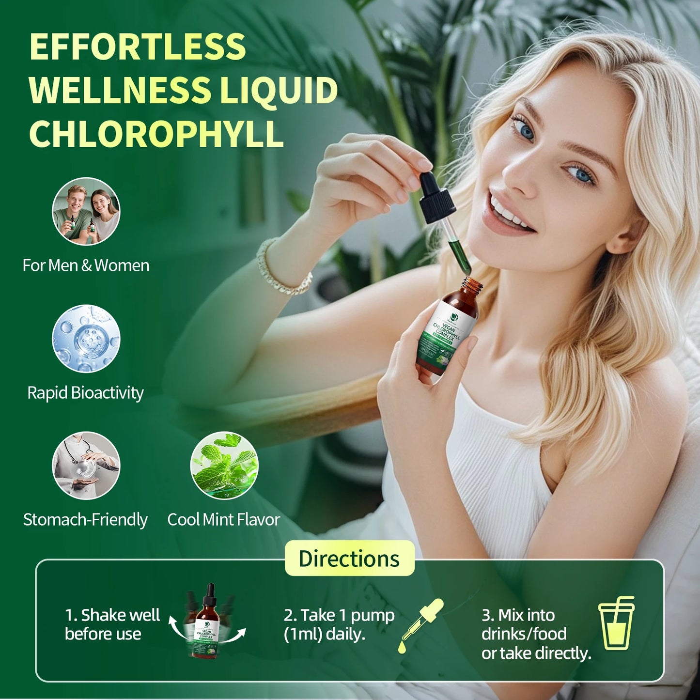 Chlorophyll 30 ML Liquid Drops Supports Natural Cleansing & Immune, Internal Deodorant, Heavy Metal & Micro Plastics Detox