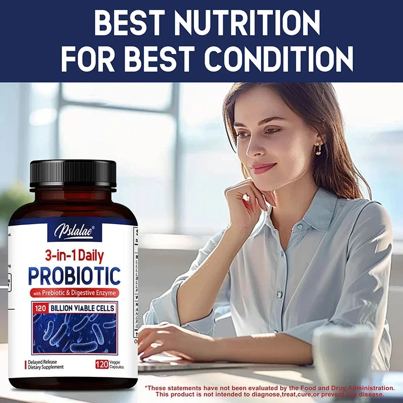 Probiotics + Digestive Enzymes - Improves Digestion and Immunity, Relieves Constipation, Intestinal Health - 120 Capsules