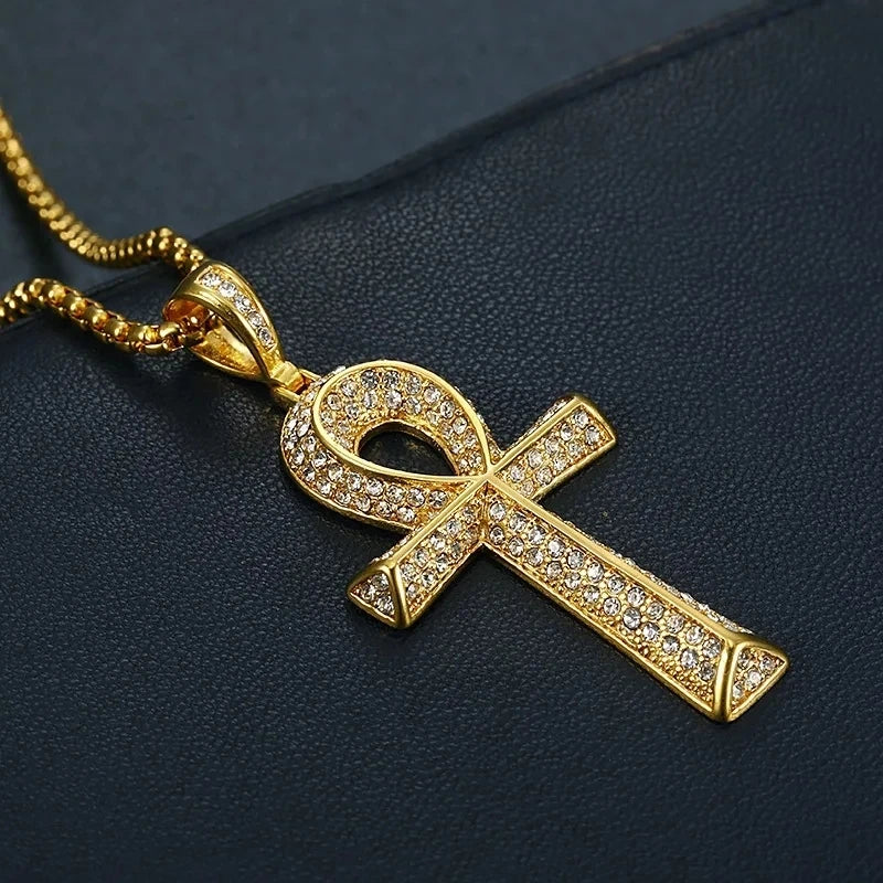Egyptian Ankh Cross Pendant With Stainless Steel Chain Protection Esoteric Jewlery.