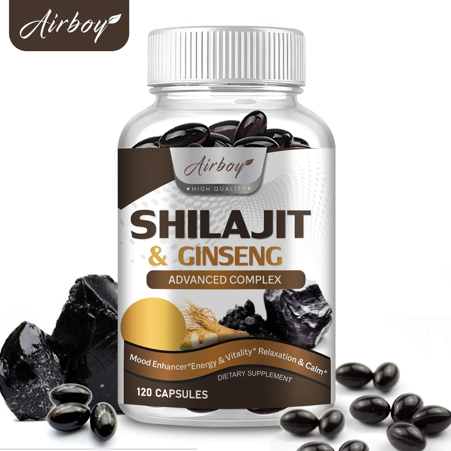 Shilajit & Ginseng Supplement - Provides Energy, Stamina and Endurance, Enhances Brain & Memory, Immune Support - 120 Capsules