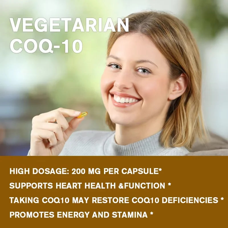 Coenzyme Ubiquinol Q10 Capsules COQ10 Health Supplement for Adult Enhance Heart Function Support Brain and Skin Health
