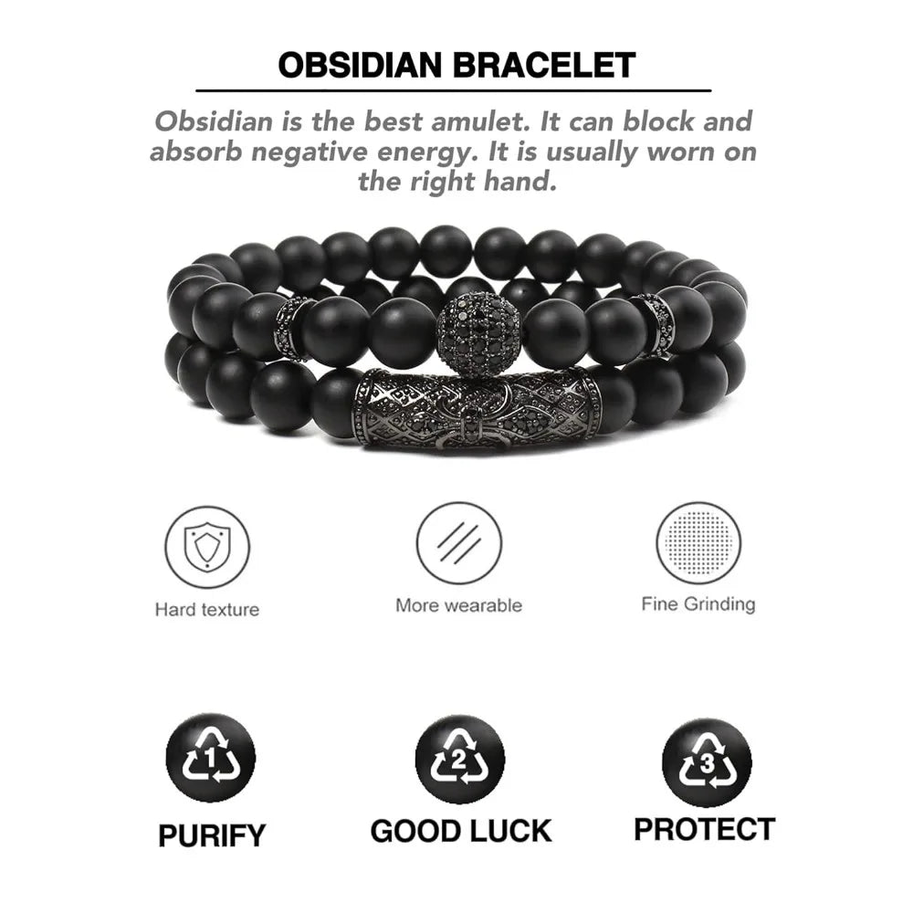 Blak Obsidian Bracelet, Handmade Beaded 8MM Crystal Beads,Adjustable Stretch Bracelet,Chakra Bracelet,Protection Bracelet,Bring