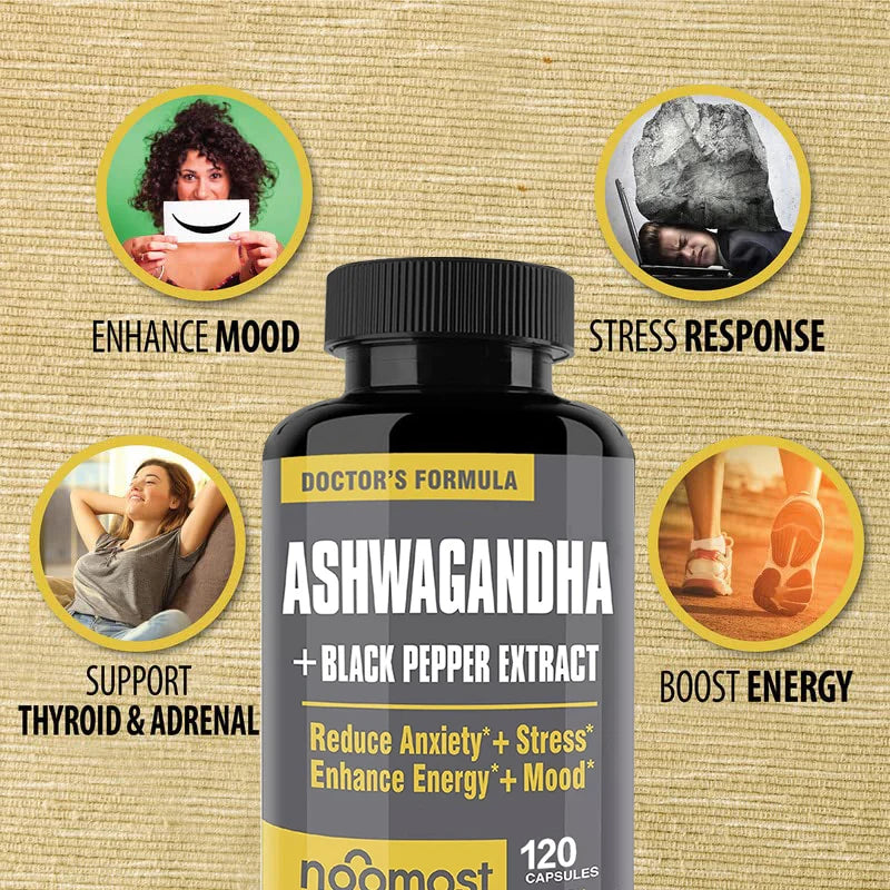 Organic Ashwagandha Capsules, Anti-Stress Relief, Mood Support & Focus Unisex