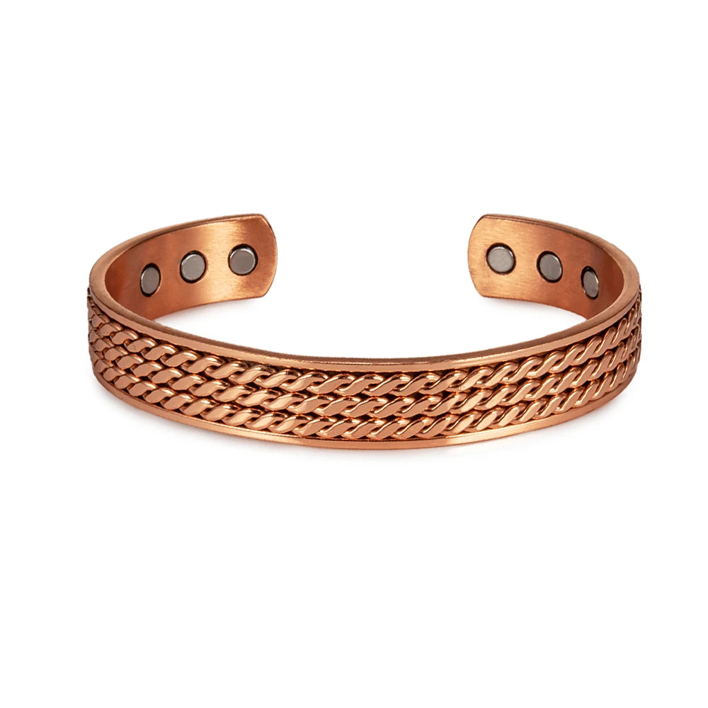 Vinterly Pure Copper Bracelets Magnetic Adjustable Braided Cuff 12mm Bangles Soft Metal Resizable Health Jewelry Men Women