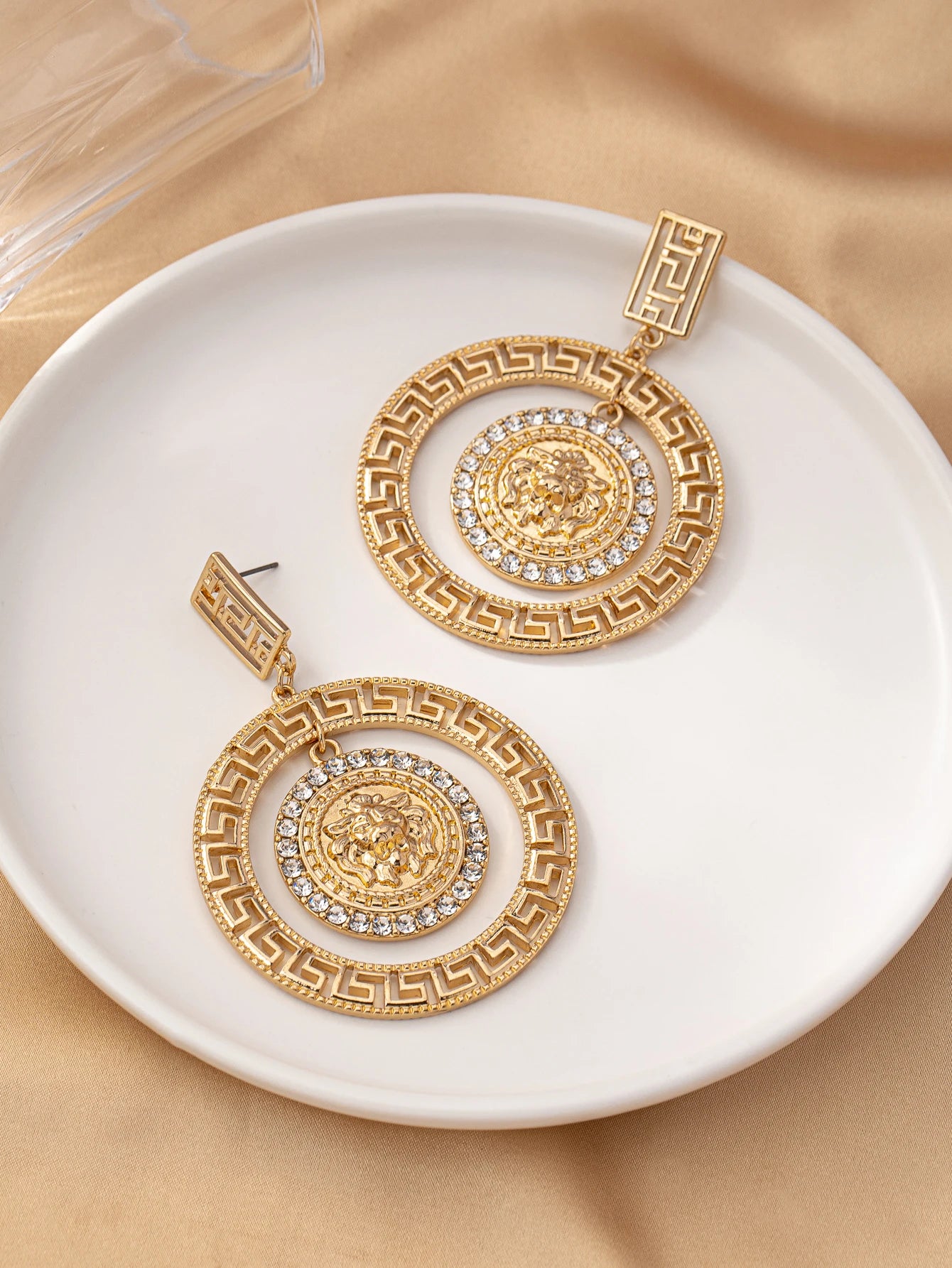 Luxury Round Lion Head High-End Elegant Drape Style Women's Earrings
