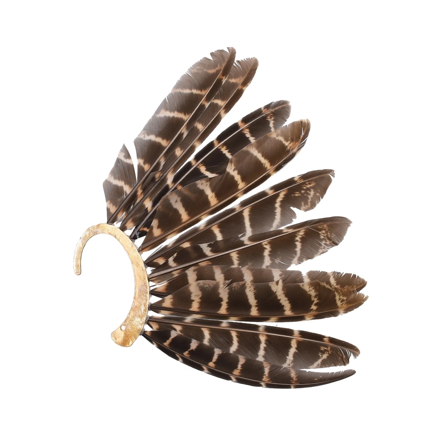 Brown Long Feather Ear Cuff Earrings, Feather Ear Hook Clip Earrings