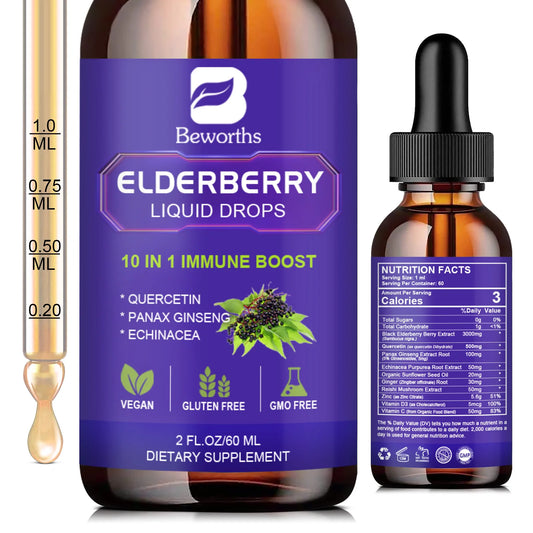 Black Elderberry Drops with Vitamins C, D and Zinc Boost Immunity and Heart Function Health Support Antioxidant