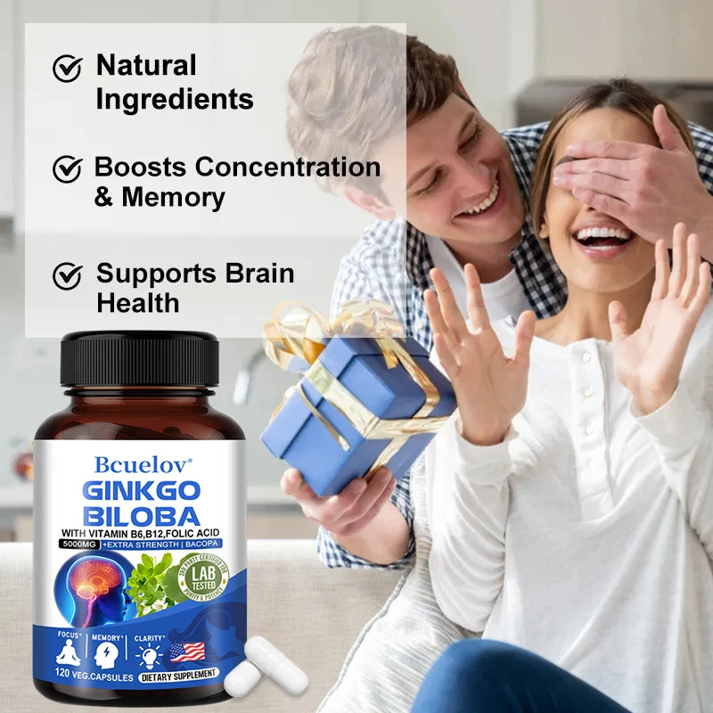 Ginkgo Biloba 5000 Mg Extra Strength - Third Eye Activation - Supports Brain Function and Memory, Focus, Stress Relief, 120 Veggie Capsules