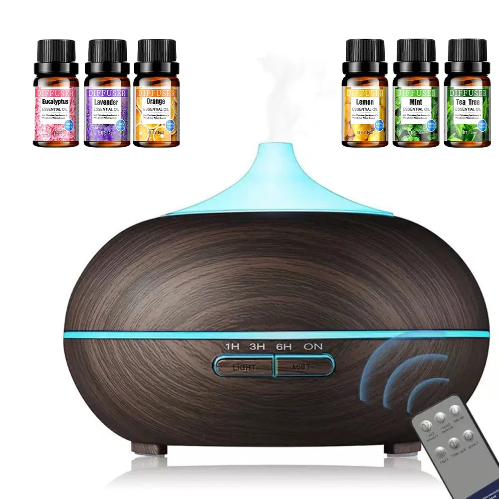Ultrasonic Aromatherapy Diffuser | 6 Essential Oils, Remote, Auto Shut-Off, 7-Color LED | Cool Mist Humidifier for Home