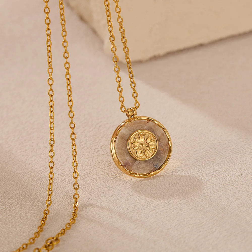 Esoteric Jewlery Women's Geometric Natural Stone Clavicle Chain Pendant.