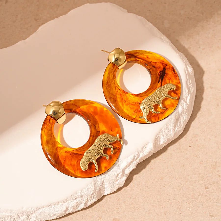 Vintage Maillard Ring Leopard Tiger Pendant Earrings
