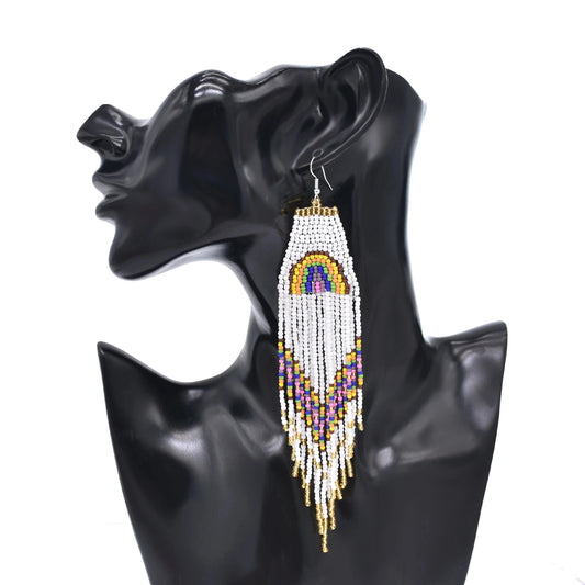 Multiple Styles Long Colorful Beaded Earrings for Tribal Esoteric Seed Beaded Earrings