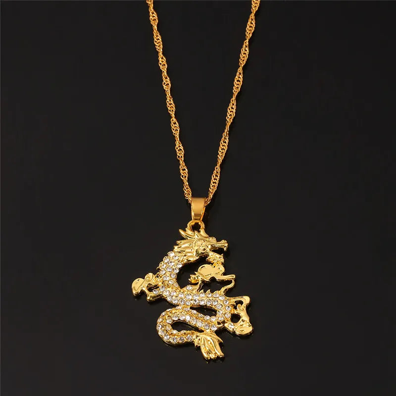 Gold Color Dragon Pendant for Men and Women, Charm Necklace