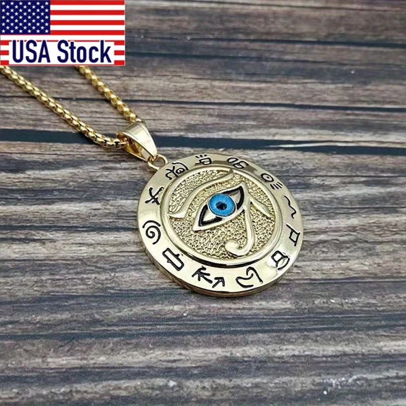 Silvery or Golden Egyptian Eye of Horus Ra Pendant Necklace Jewelry - Unisex