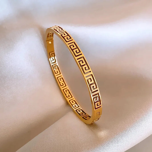 Stainless Steel Hollow Great Wall pattern Esoteric Bangles bracelets for Women Multicolor Bangles