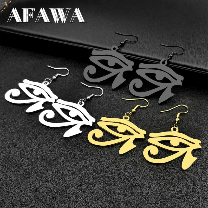 Ancient Egyptian Eye of Horus Dangle Earring for Women Stainless Steel Gold Color Amulet Earrings