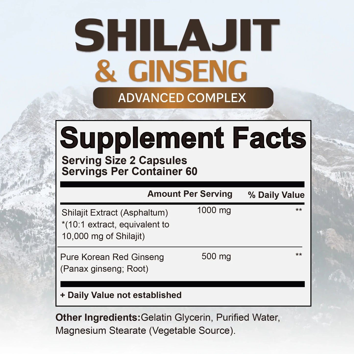 Shilajit & Ginseng Supplement - Provides Energy, Stamina and Endurance, Enhances Brain & Memory, Immune Support - 120 Capsules