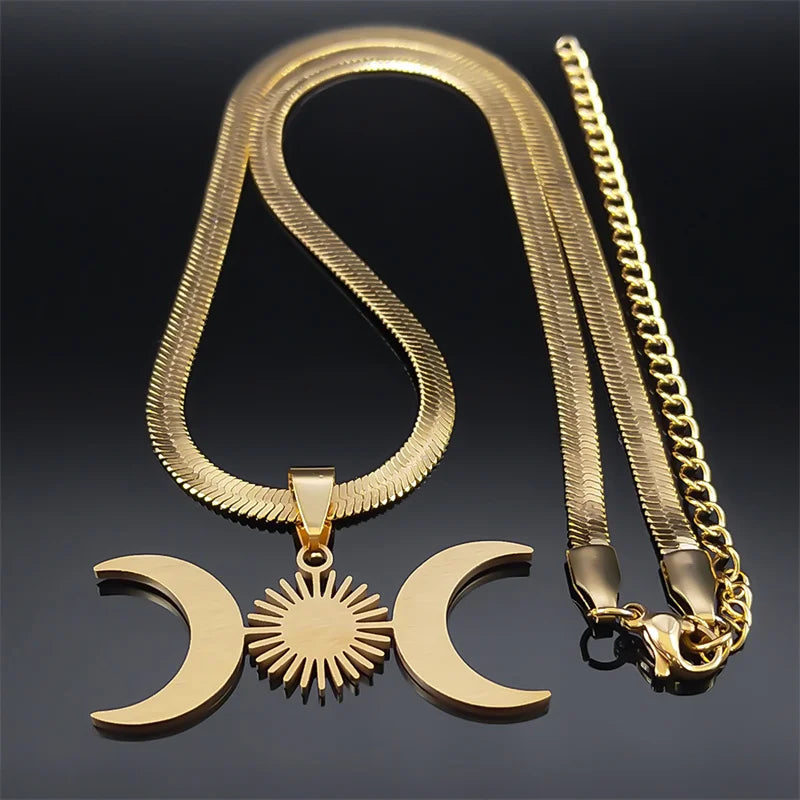 Moon Goddess Choker Stainless Steel Gold Color Esoteric Necklace.