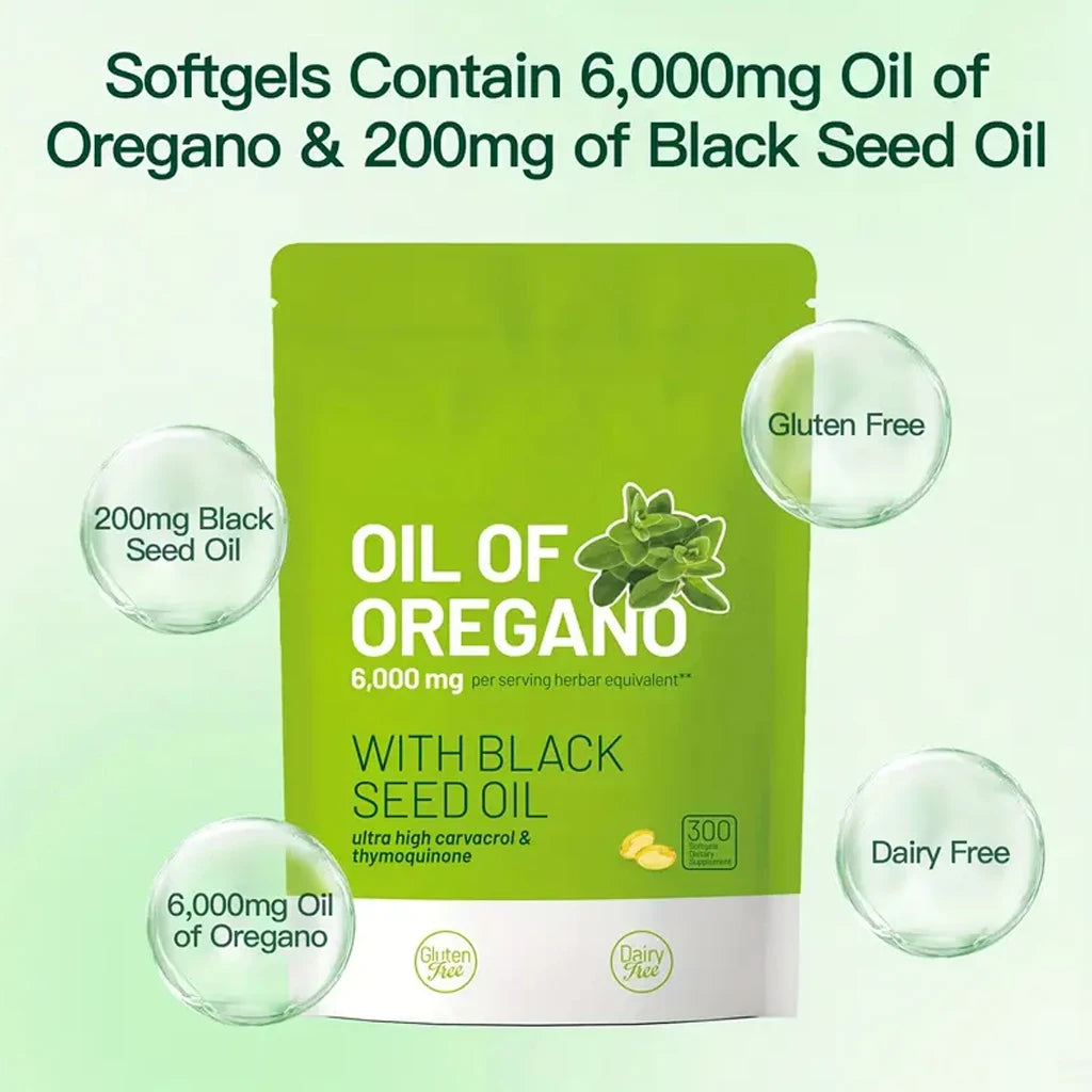 300 Capsules Oil Of Oregano with Black Seed Oil Natural Antioxidants - antimicrobial, antiviral Supports healthy Immune System.