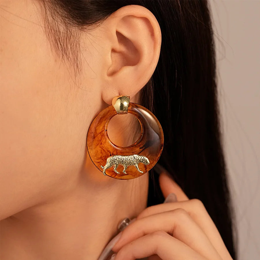 Vintage Maillard Ring Leopard Tiger Pendant Earrings