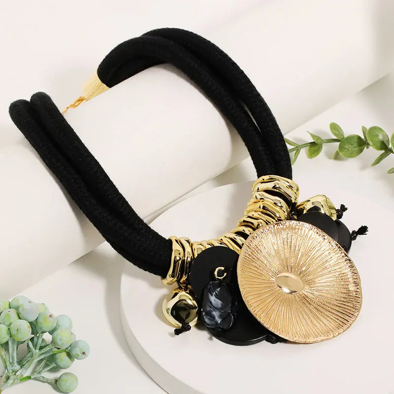 Tribal Beaded Necklace with Round Pendant for Woman.