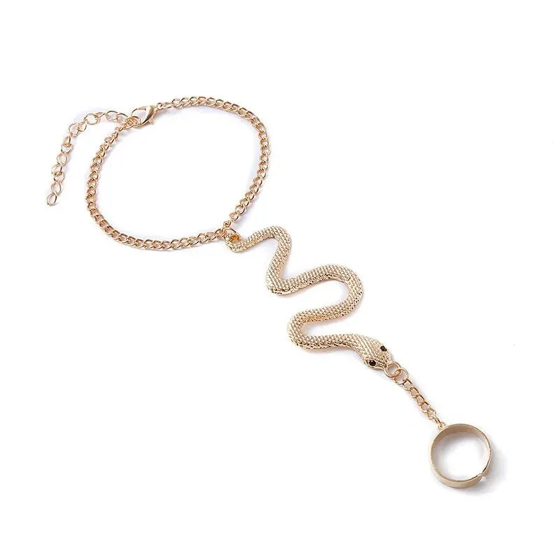 Kundalini Serpent Connecting Finger Ring Snake Bracelet for Women Vintage Tassel Hand Jewelry