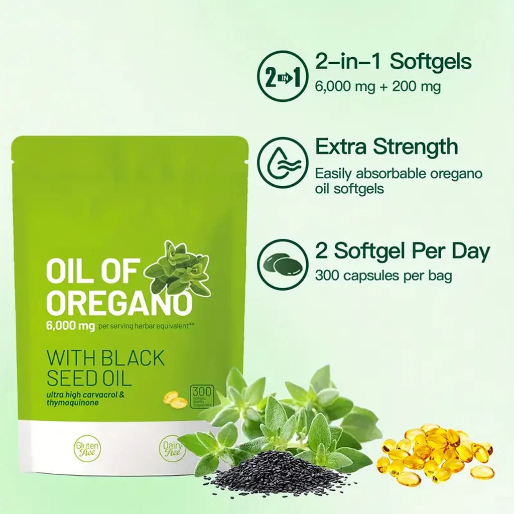 300 Capsules Oil Of Oregano with Black Seed Oil Natural Antioxidants - antimicrobial, antiviral Supports healthy Immune System.