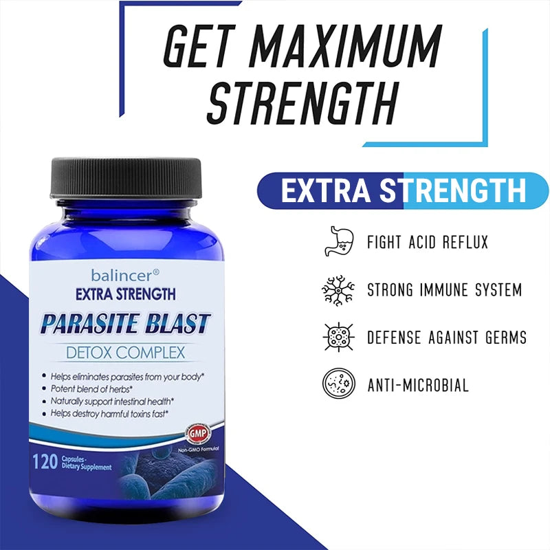 PARASITE BLAST, Removes All Types of Parasites, Natural Gut Health, Cleanse Colon Detox + Cleanse, Liver Immunity.