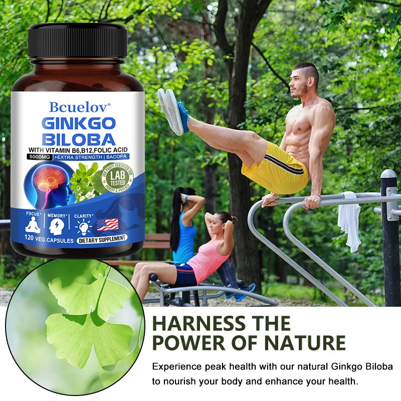 Ginkgo Biloba 5000 Mg Extra Strength - Third Eye Activation - Supports Brain Function and Memory, Focus, Stress Relief, 120 Veggie Capsules