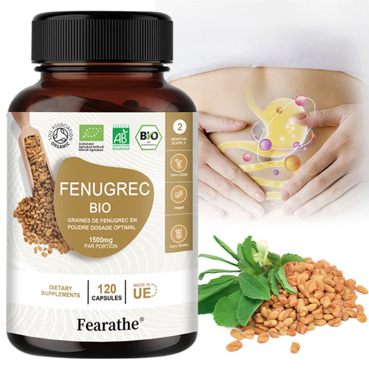 Fenugreek 1500Mg - 120 Capsules - Organic Fenugreek Rich in Protein & Vitamins, Enhances Breast Size In Divine Feminine by increasing Mammary Gland Production & Boost Testosterone Levels in Divine Masculine & Libido.