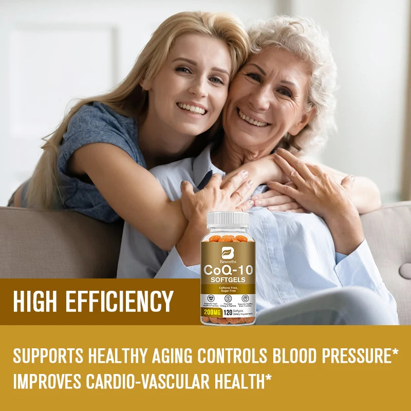 Coenzyme Ubiquinol Q10 Capsules COQ10 Health Supplement for Adult Enhance Heart Function Support Brain and Skin Health