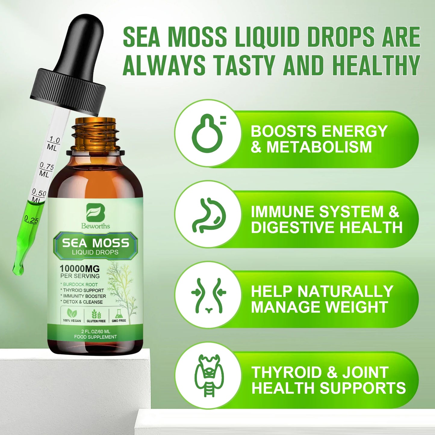Sea Moss Liquid Drops Sea Moss Black Seed Oil Multimineral Seamoss Support Antioxidant, Immune, Thyroid Function & Gut Health