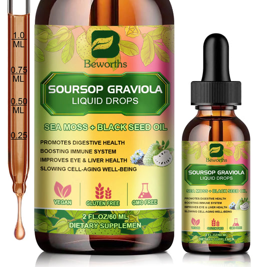 Soursop Graviola Extract 60 ML Drops Black Seed Oil Support Immunity and Kidney Health,Detox,Antioxidation Gluten-Free
