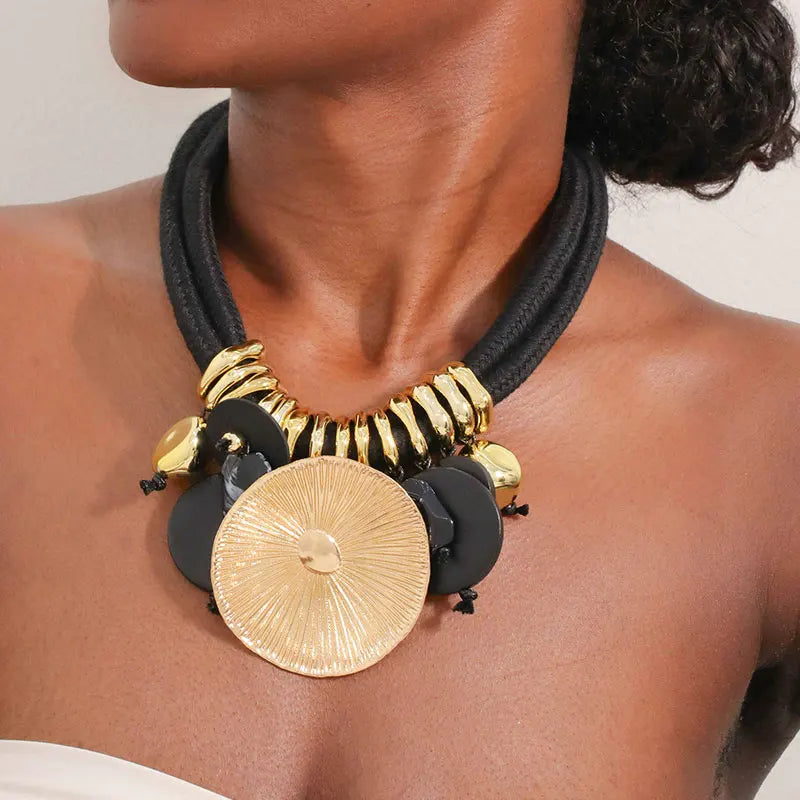 Tribal Beaded Necklace with Round Pendant for Woman.