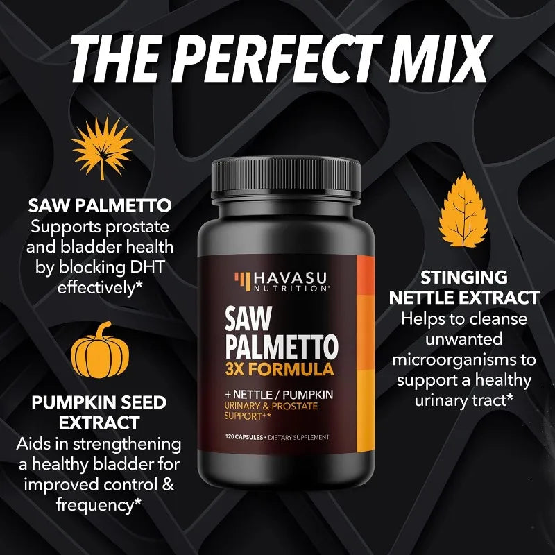 Saw Palmetto Blend, Pumpkin Seed Extract, Prostate Supplement, Prostate Support, Prostate and Urinary Health, 120 Capsules