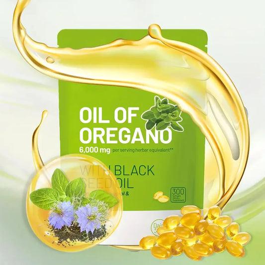300 Capsules Oil Of Oregano with Black Seed Oil Natural Antioxidants - antimicrobial, antiviral Supports healthy Immune System.
