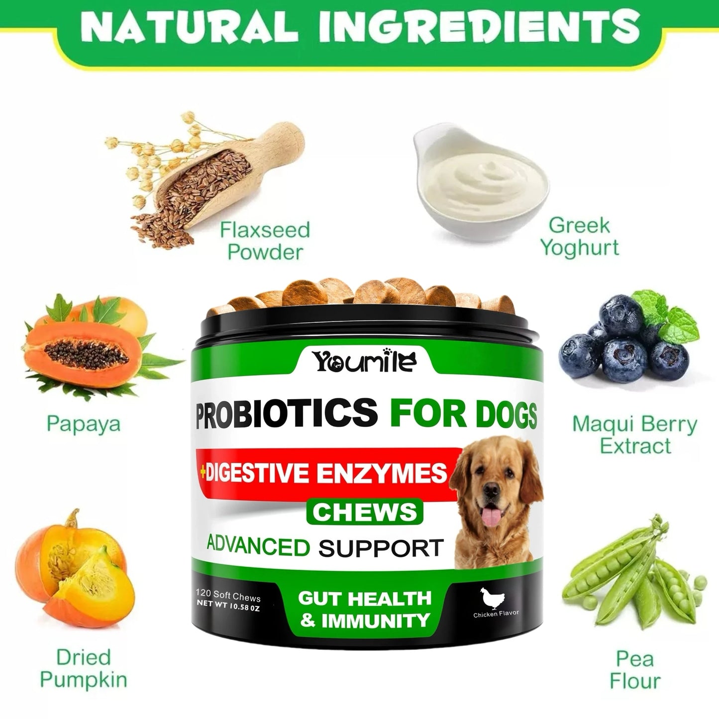 Probiotics for Dogs-  - Relieve stomach sensitivity and dog gut health probiotics - Digestive Remedies 120 Chews