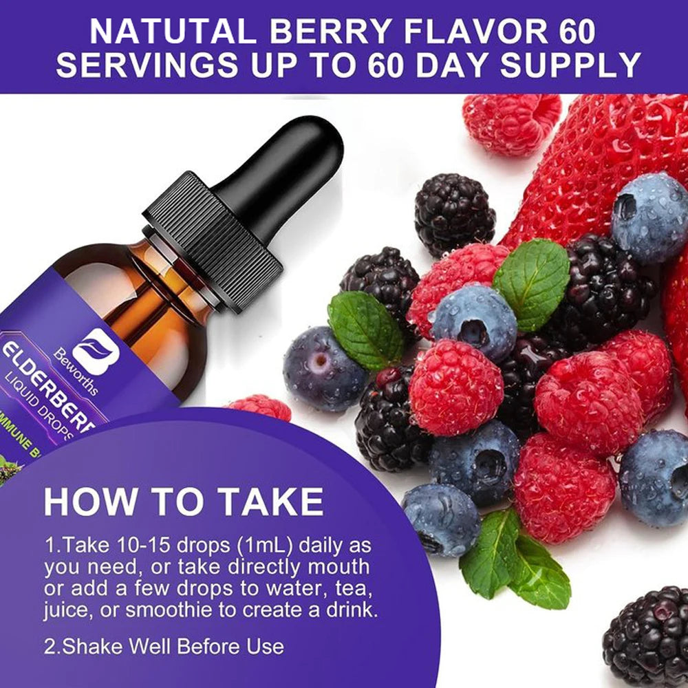 Black Elderberry Drops with Vitamins C, D and Zinc Boost Immunity and Heart Function Health Support Antioxidant