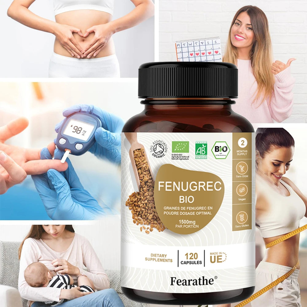 Fenugreek 1500Mg - 120 Capsules - Organic Fenugreek Rich in Protein & Vitamins, Enhances Breast Size In Divine Feminine by increasing Mammary Gland Production & Boost Testosterone Levels in Divine Masculine & Libido.
