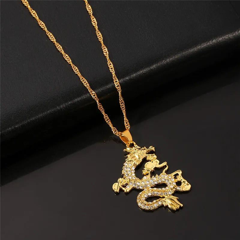 Gold Color Dragon Pendant for Men and Women, Charm Necklace