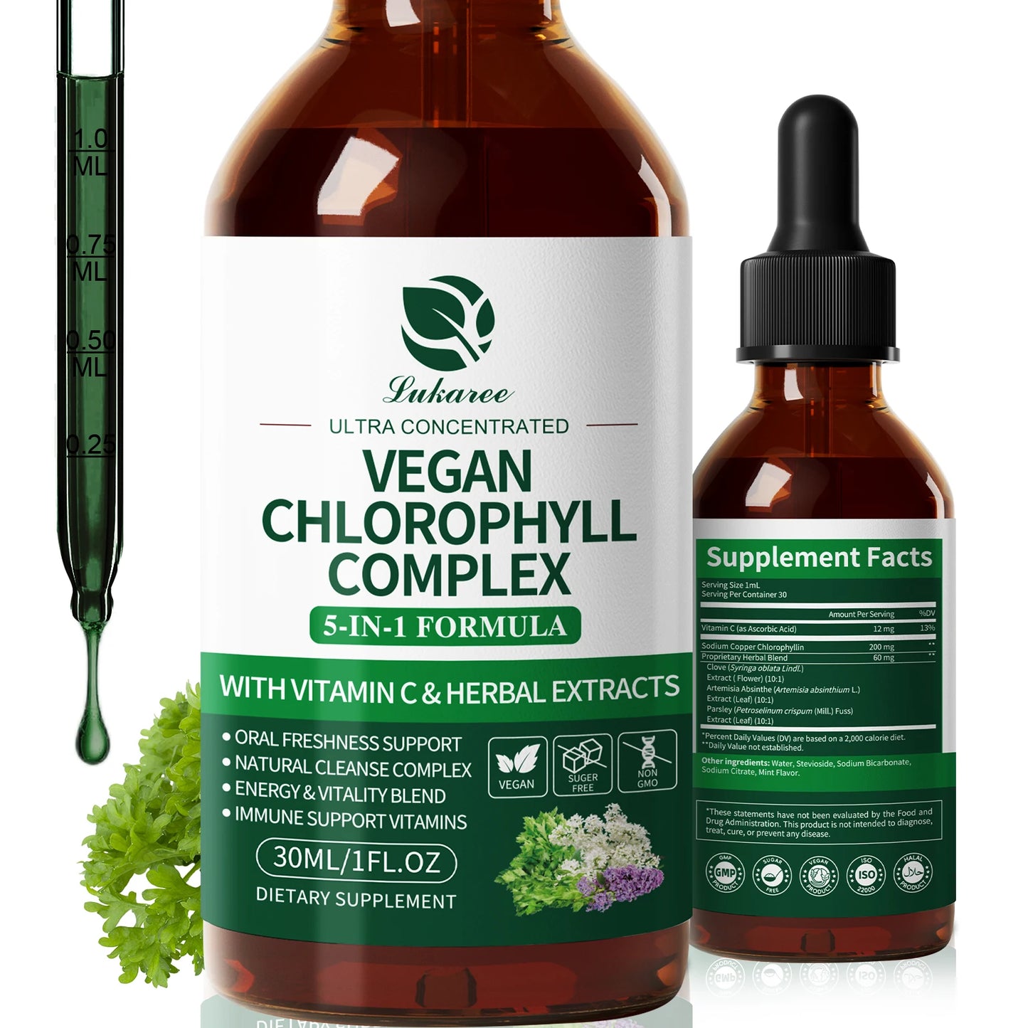 Chlorophyll 30 ML Liquid Drops Supports Natural Cleansing & Immune, Internal Deodorant, Heavy Metal & Micro Plastics Detox