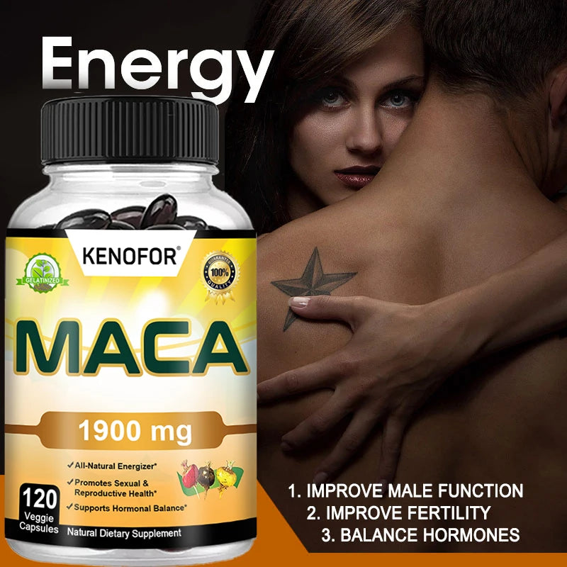 Organic Maca Root Capsules For Men & Women Non Gmo Pure Peru Maca Root Extract Black Red Yellow Supports Natural Energy, Boost Libido, Increases Fertility