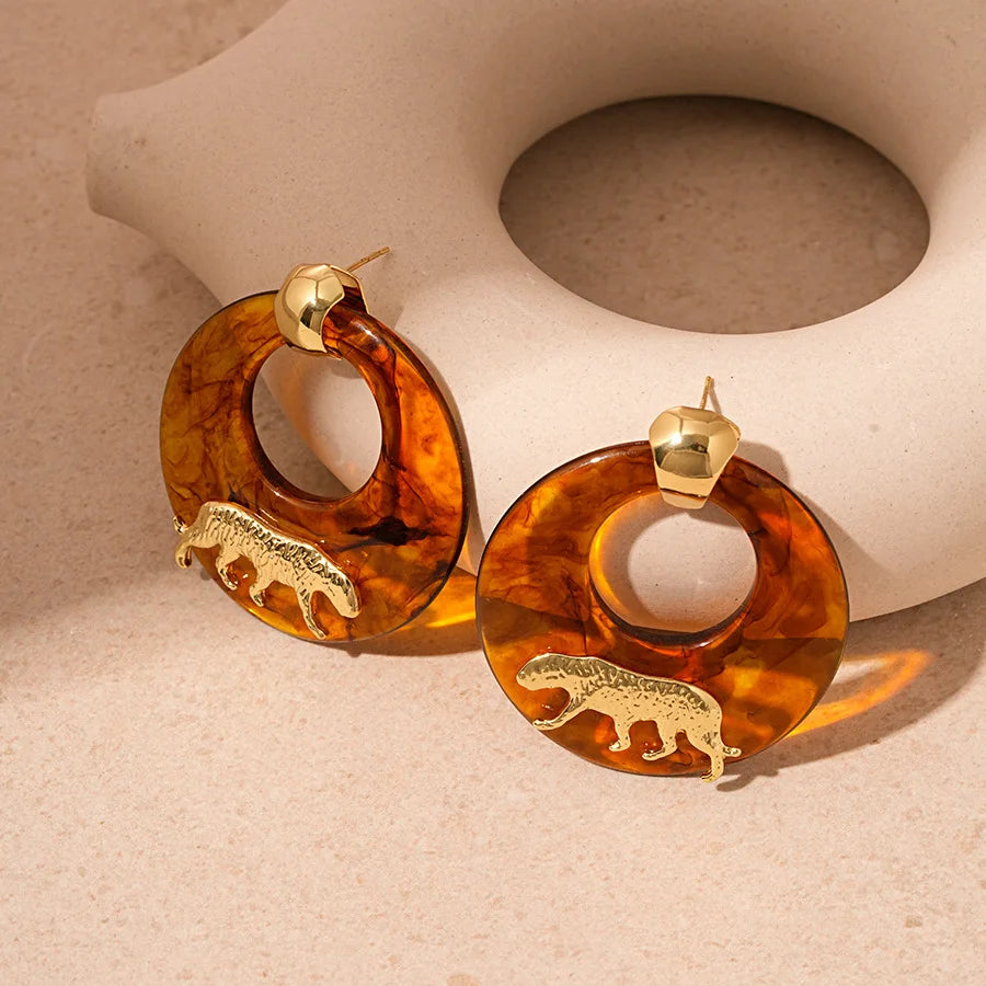 Vintage Maillard Ring Leopard Tiger Pendant Earrings