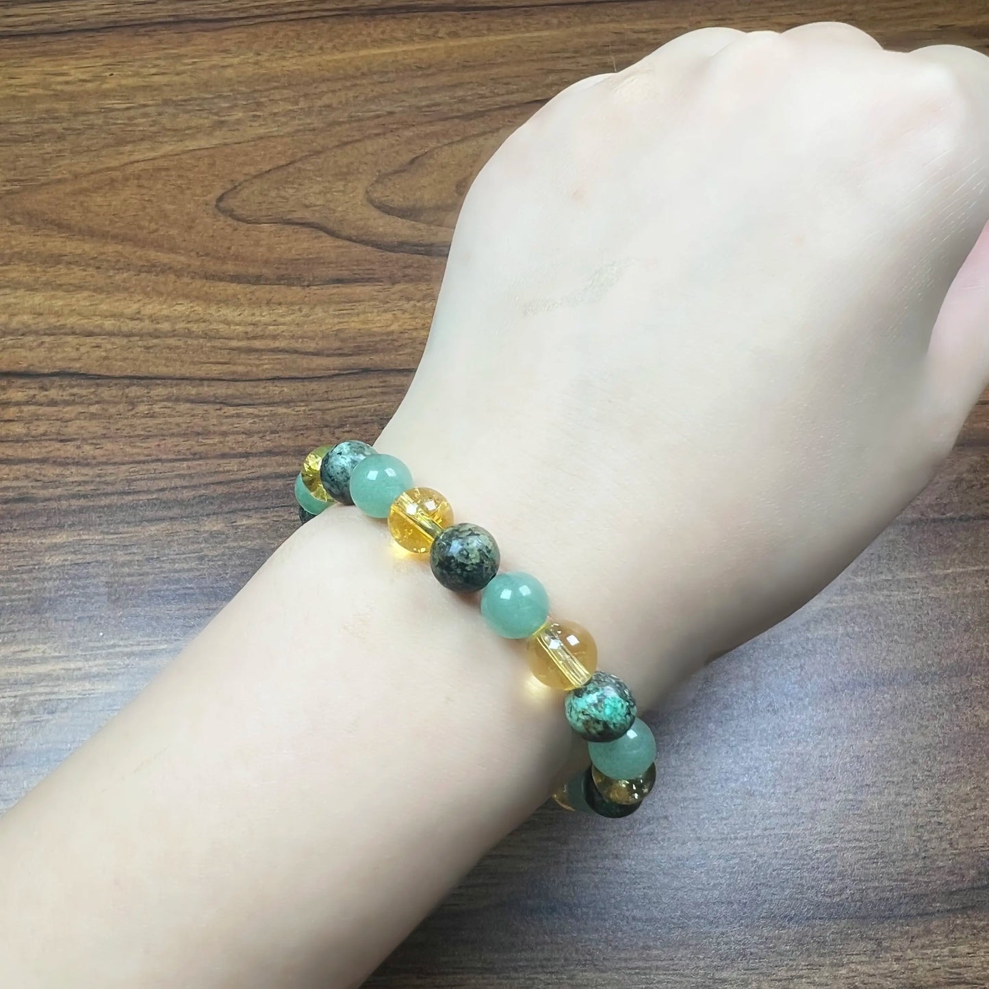 Triple Prosperity Bracelet Citrine Green Aventurine African Turquoise 8 mm Round Prosperity and Good Luck Crystals