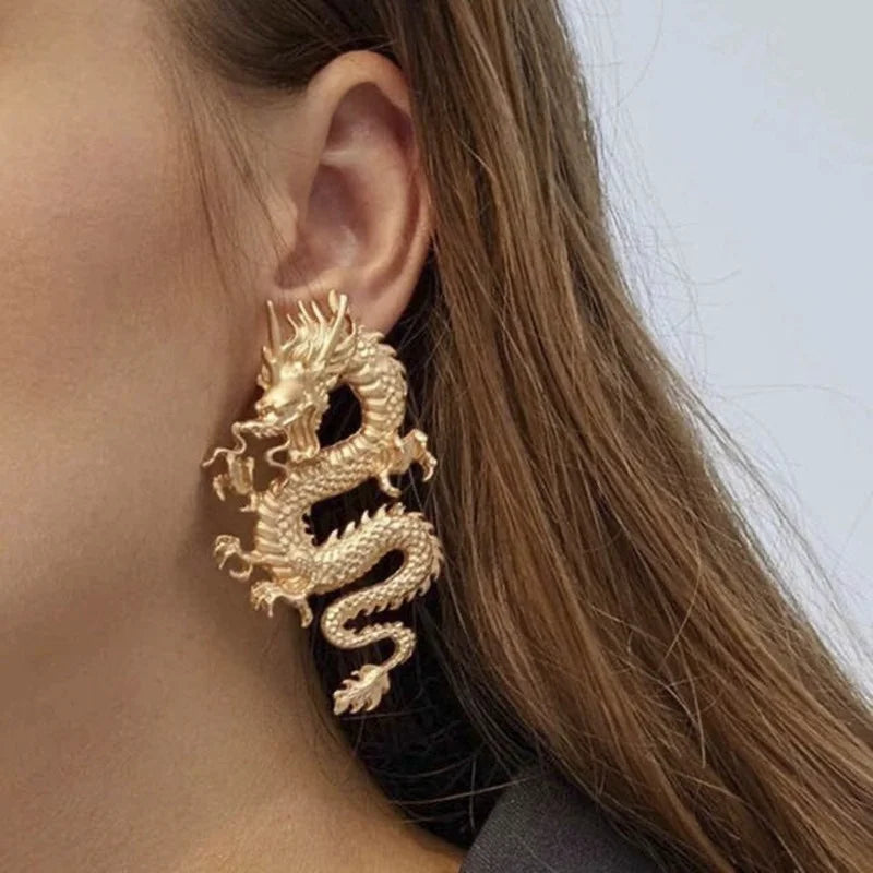Vintage Chinese Style Dragon Stud Earrings for Women