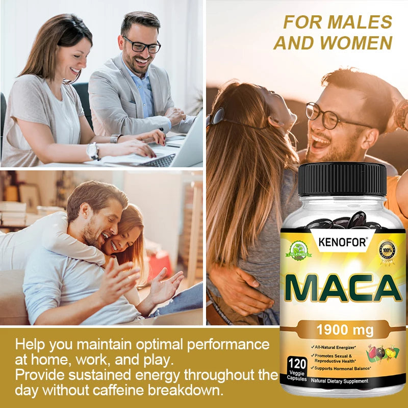 Organic Maca Root Capsules For Men & Women Non Gmo Pure Peru Maca Root Extract Black Red Yellow Supports Natural Energy, Boost Libido, Increases Fertility