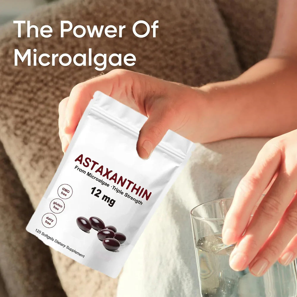 Astaxanthin 12mg, 120 soft gels, Premium Astaxanthin Antioxidant Supplements for Skin Health, Hair Growth, Collagen, Age Reversal, Removes Oxidative Stress, 6000 x’s more powerful than vitamin C