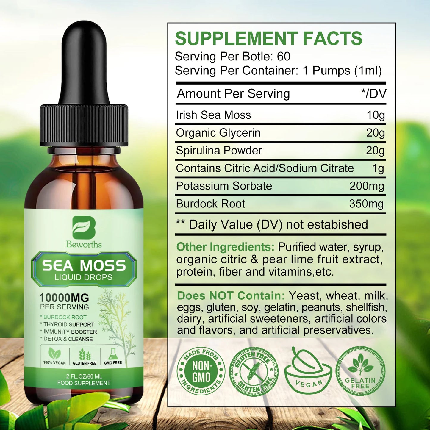 Sea Moss Liquid Drops Sea Moss Black Seed Oil Multimineral Seamoss Support Antioxidant, Immune, Thyroid Function & Gut Health