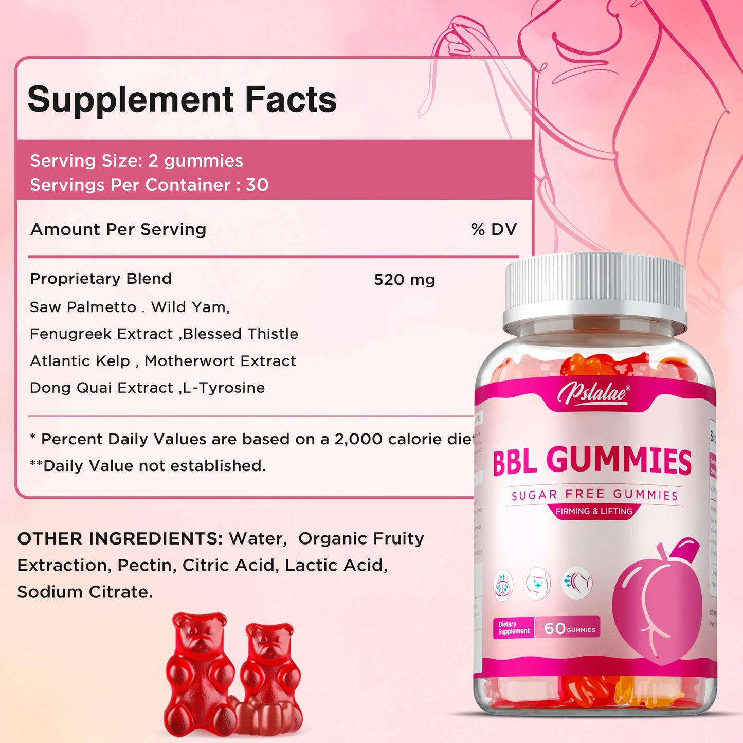 BBL Gummies - Big Butt, Manage Body Shape,Contour Figure And Improve Hour Glass Appearance, Increase Confidence, Sculpt Your Butt, Hips & Breast Naturally - 60 Capsules